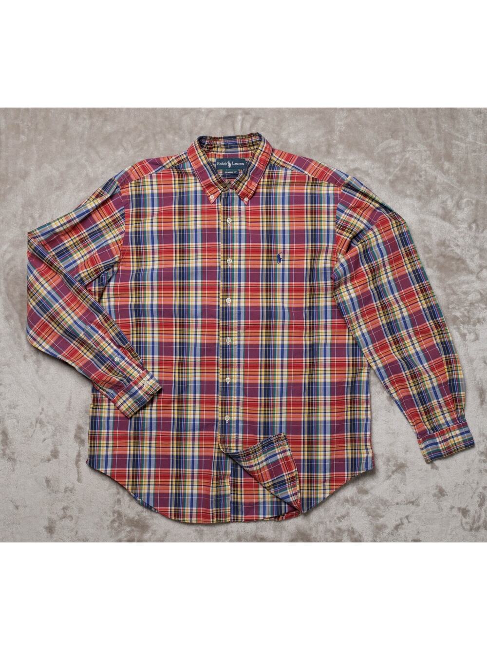 Polo Ralph Lauren Red Blue Yellow Plaid Long Sleeve Classic Fit Shirt Mens XL